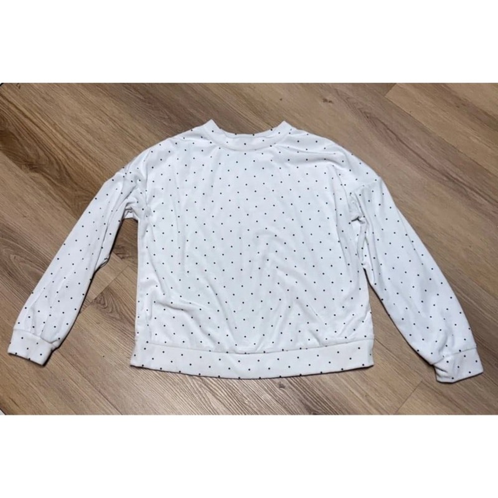Auden Womens White Black Polka Dot Long Sleeve Sleep Shirt Pullover Size S